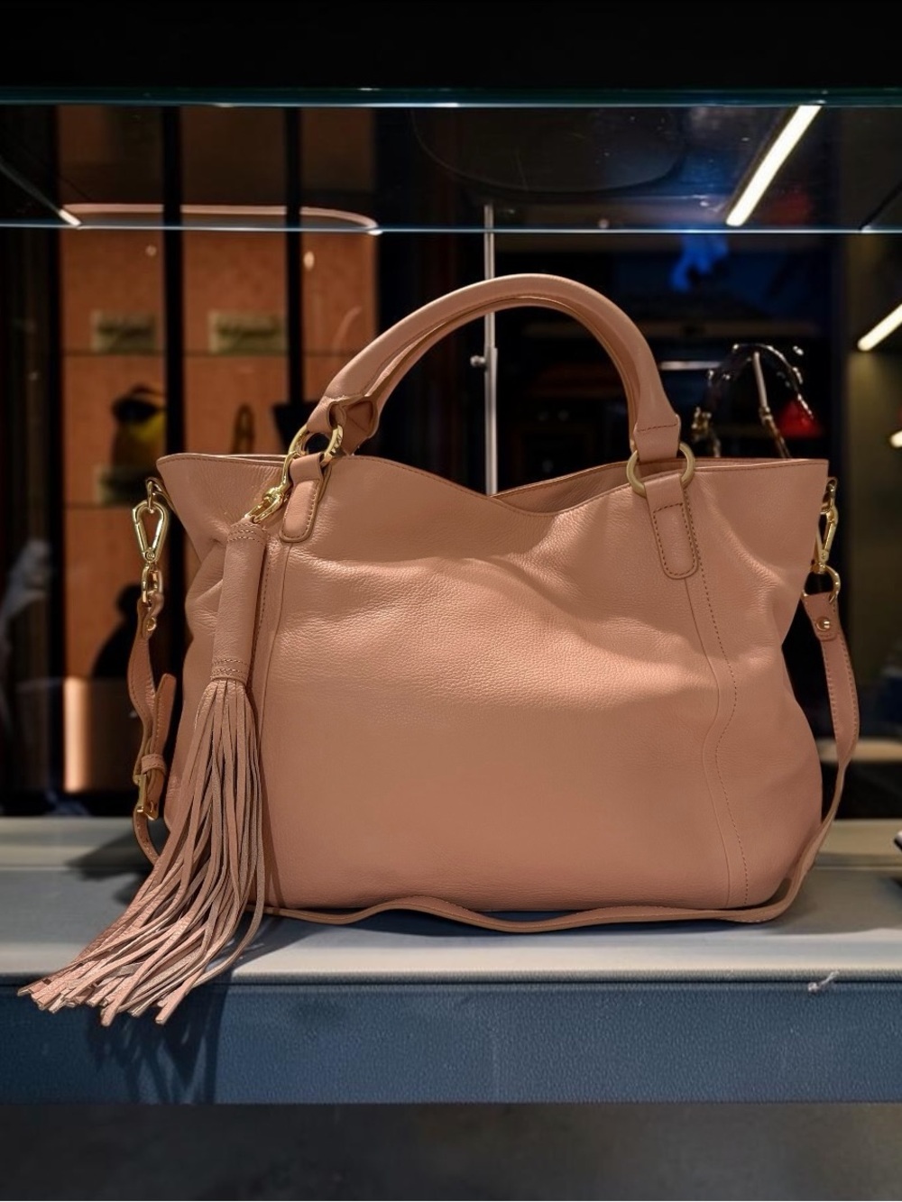 New GILI Got It Love It  peach-pink pebbled leather Large Tote Crossbody bag